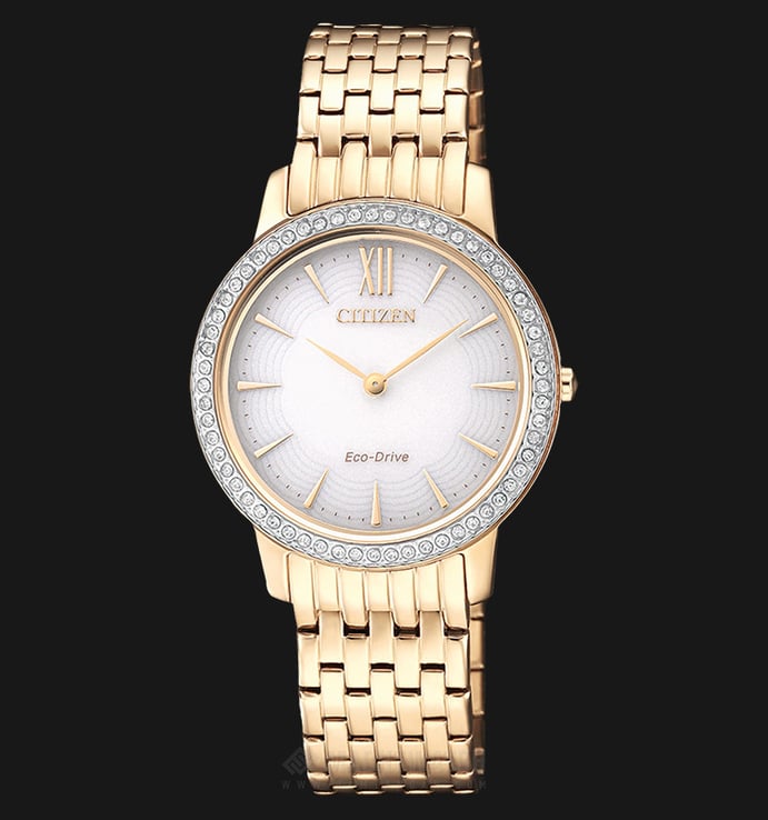Citizen EX1483-84A Eco-Drive Swarovski Ladies Mother of Pearl Dial Gold Stainless Steel Strap