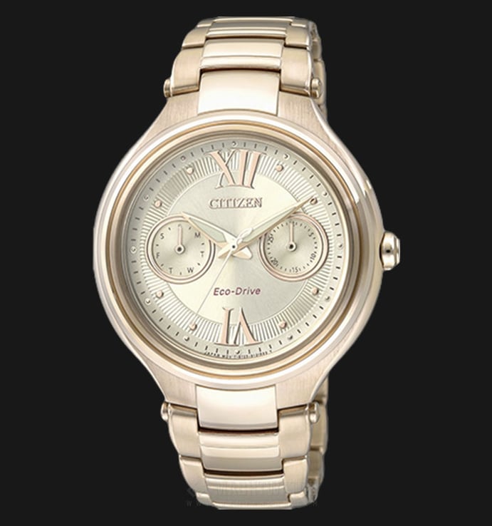 Citizen FD4003-52P Ecodrive Ladies Champagne Dial Gold Stainless Steel Strap
