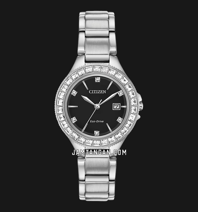Citizen Eco Drive FE1190-53E Ladies Crystal Black Dial Stainless Steel Strap