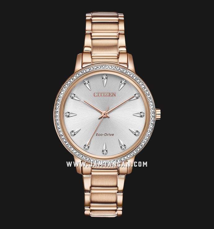Citizen Eco-Drive FE7043-55A Silhouette Crystal Silver Dial Rose Gold Stainless Steel Strap