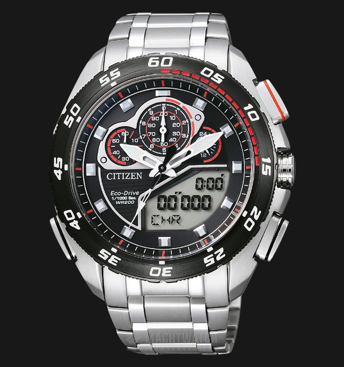 Citizen Promaster Racing JW0126-58E Eco Drive Chronograph Digital Analog Dial Stainless Steel Strap