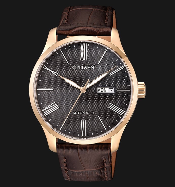 Citizen NH8353-00H Luxury Mechanical Automatic Men Black Pattern Dial Brown Leather Strap
