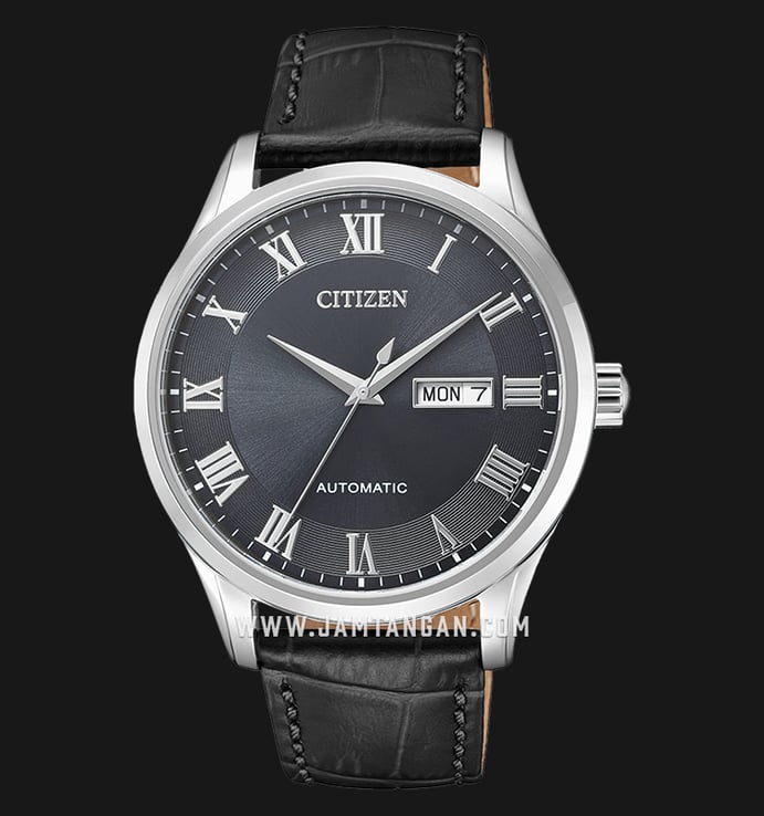 Citizen Mechanical NH8360-12H Automatic Gray Dial Black Leather Strap