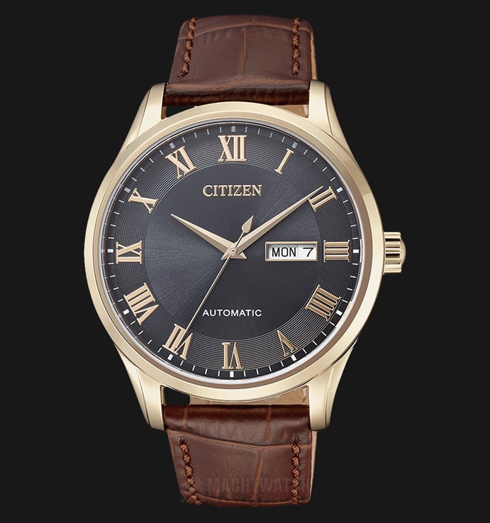 Citizen NH8363-14H Luxury Mechanical Automatic Men Black Sunray Dial Brown Leather Strap