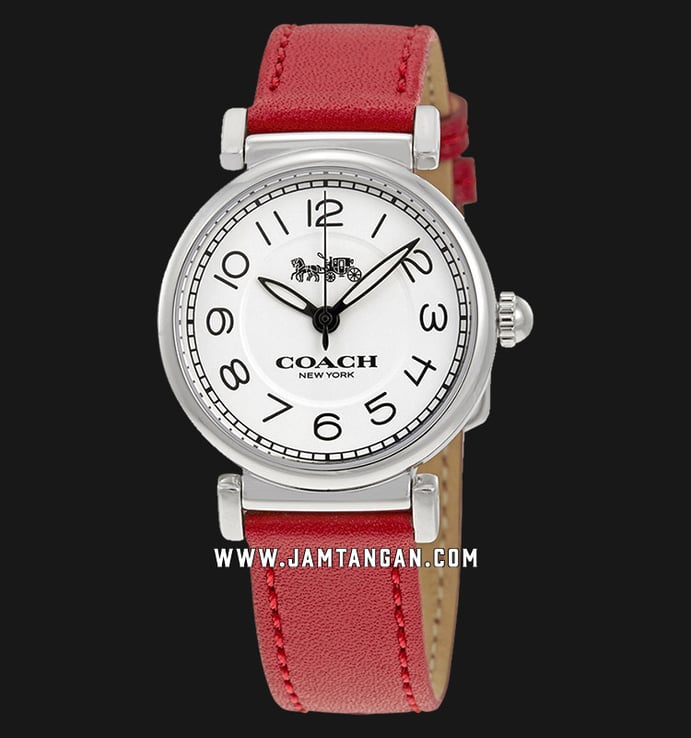 Coach 14502861 Madison Ladies White Dial Red Leather Strap