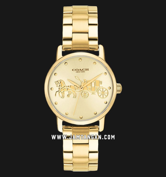 Coach 14502976 Grand Ladies Gold Dial Gold Stainless Steel Strap