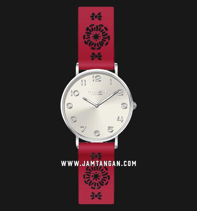 Coach Perry 14503153 Ladies Silver Dial Red Leather Strap