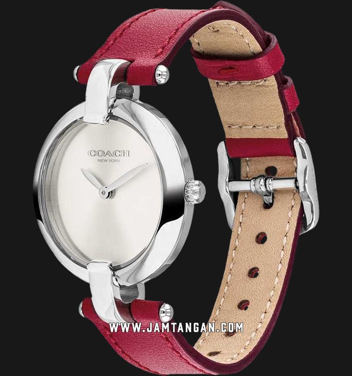 Coach 14503199 Chrystie Ladies Silver Dial Red Leather Strap