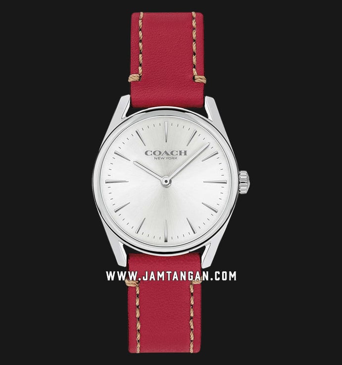 Coach 14503205 Modern Luxury Ladies Silver Dial Red Leather Strap