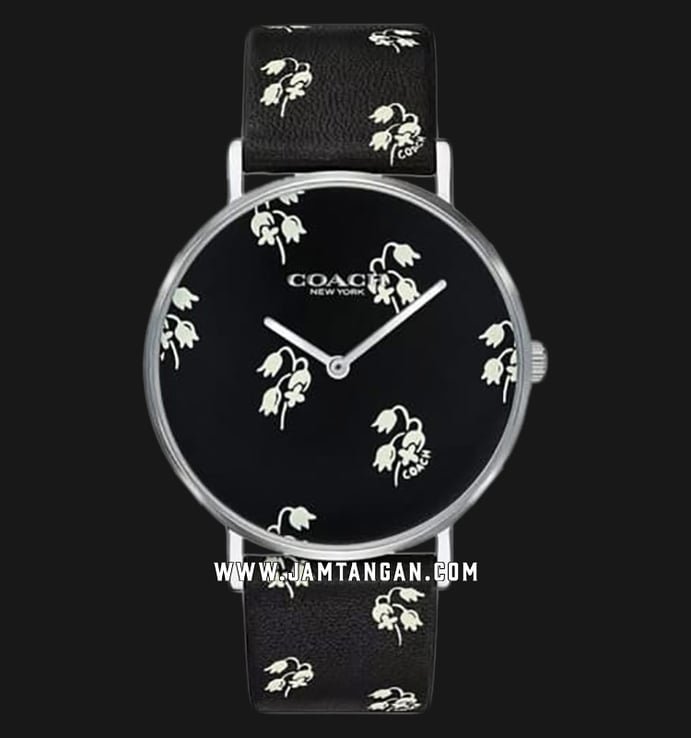 Coach 14503227 Perry Floral Ladies Black Dial Black Leather Strap