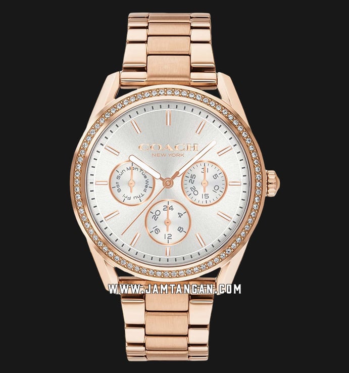 Coach 14503267 Preston Ladies Silver Dial Rose Gold Stainless Steel Strap