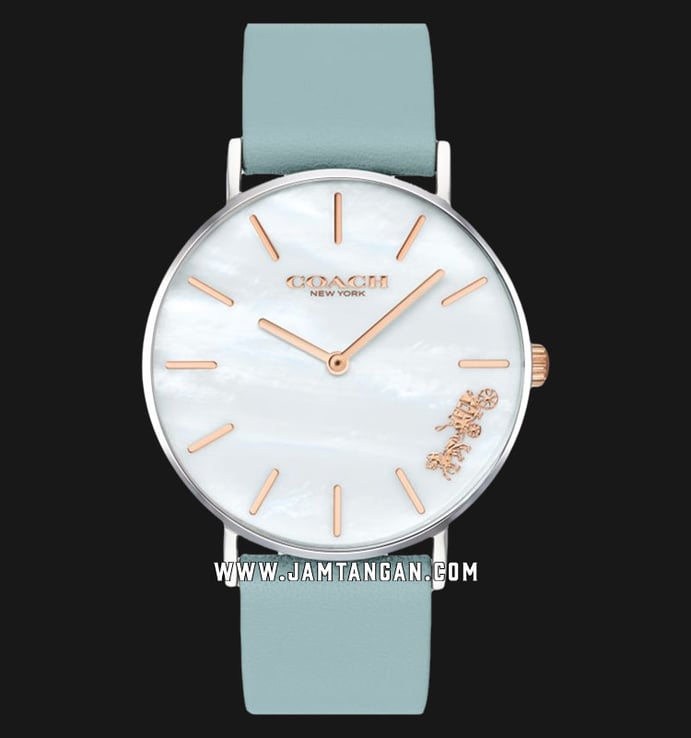 Coach Perry 14503271 Ladies Mother of Pearl Dial Light Blue Leather Strap