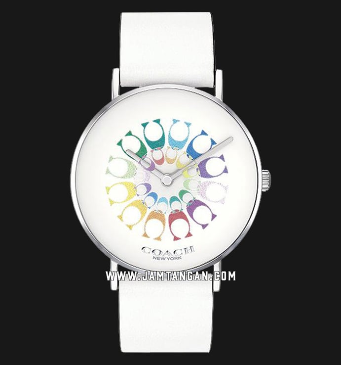 Coach Perry 14503290 Ladies Multicolour Dial White Leather Strap