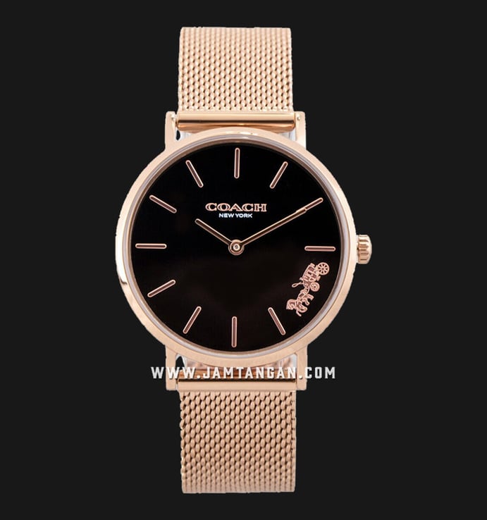 Coach Perry 14503426 Ladies Black Dial Rose Gold Mesh Strap
