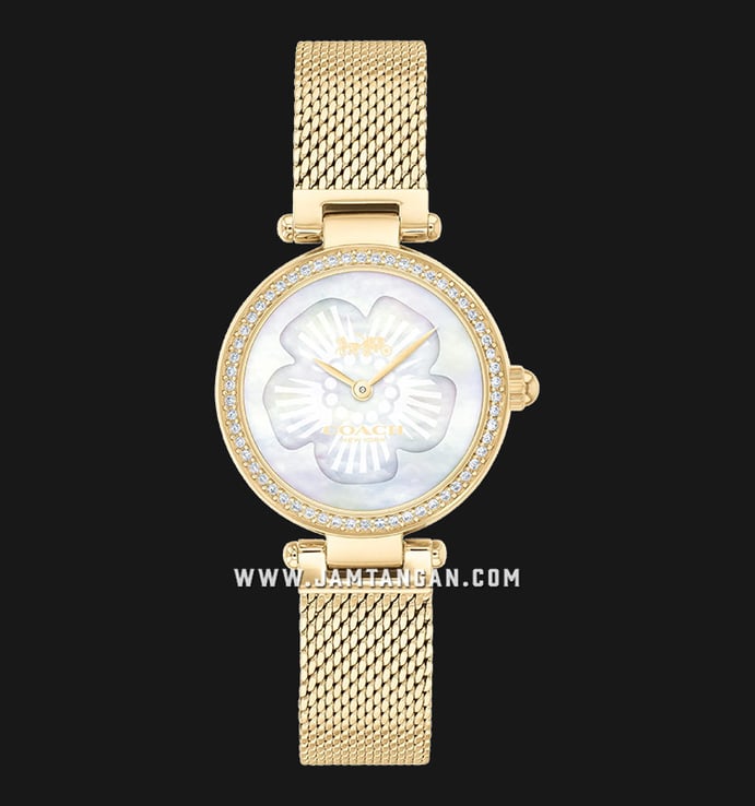 Coach Park 14503512 White Mother Of Pearl Floral Motive Dial Gold Mesh Strap