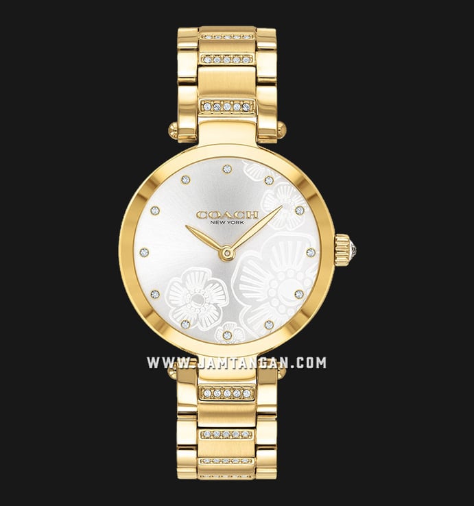 Coach Park 14503625 Ladies Silver Floral Motive Dial Gold Stainless Steel Strap