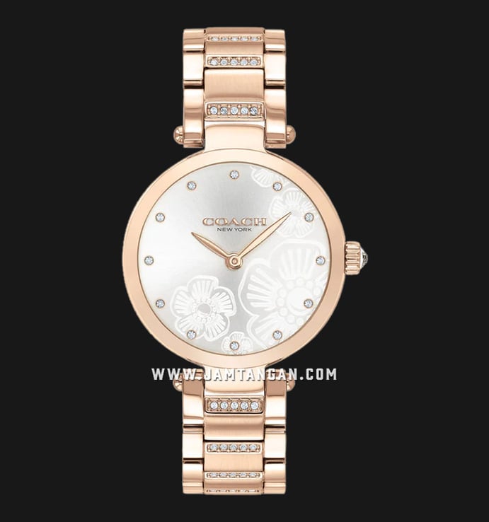 Coach Park 14503626 Ladies Silver Floral Motive Dial Rose Gold Stainless Steel Strap