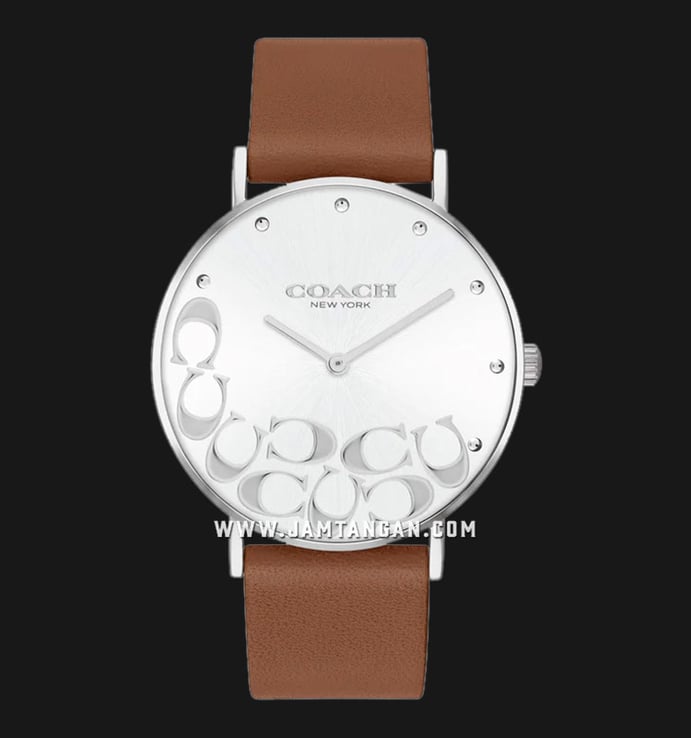 Coach Perry 14503803 Ladies Silver Dial Brown Leather Strap