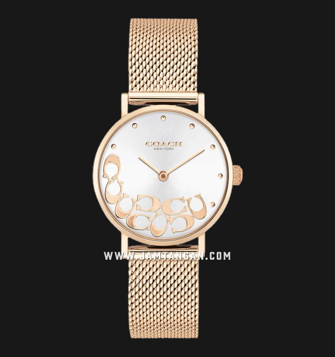 Coach Perry 14503857 Ladies Silver Dial Rose Gold Mesh Strap