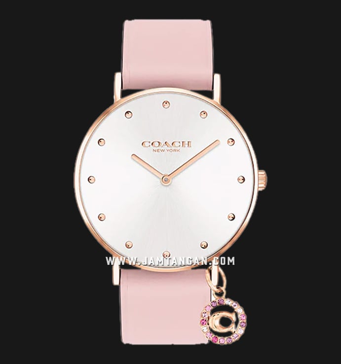 Coach Perry 14503884 Ladies Silver Dial Pink Leather Strap