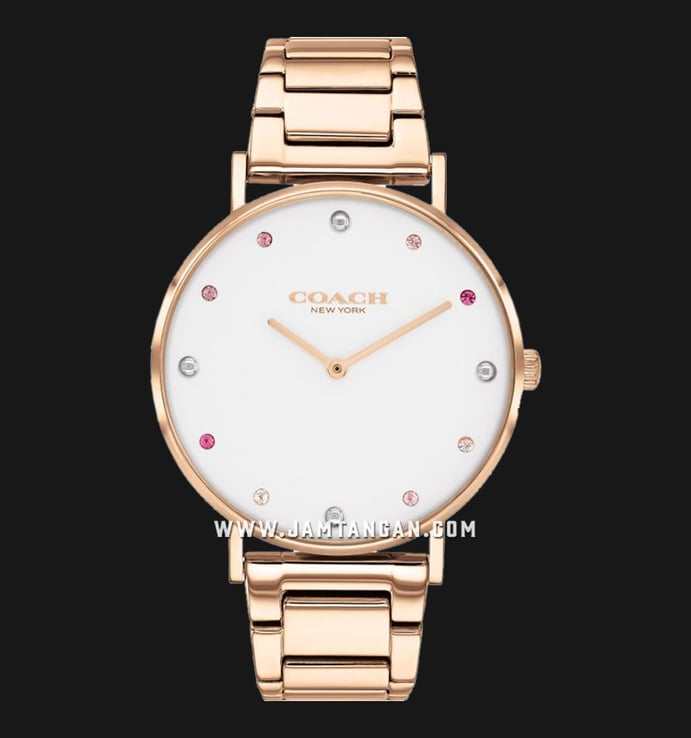 Coach Perry 14503938 Ladies White Dial Rose Gold Stainless Steel Strap