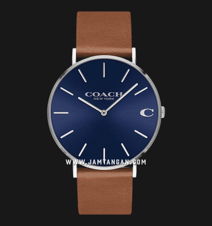 Coach Charles 14602151 Men Blue Dial Brown Leather Strap
