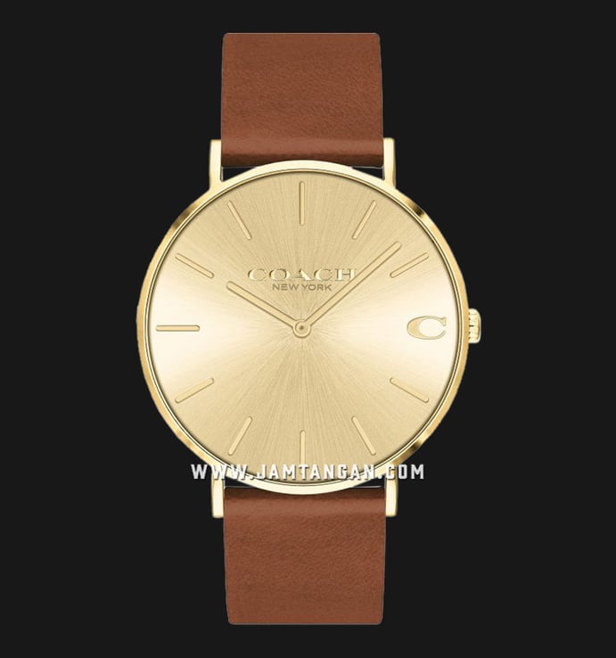 Coach Charles 14602433 Men Gold Dial Brown Leather Strap