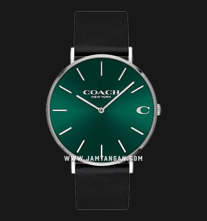 Coach Charles 14602436 Men Green Dial Black Leather Strap
