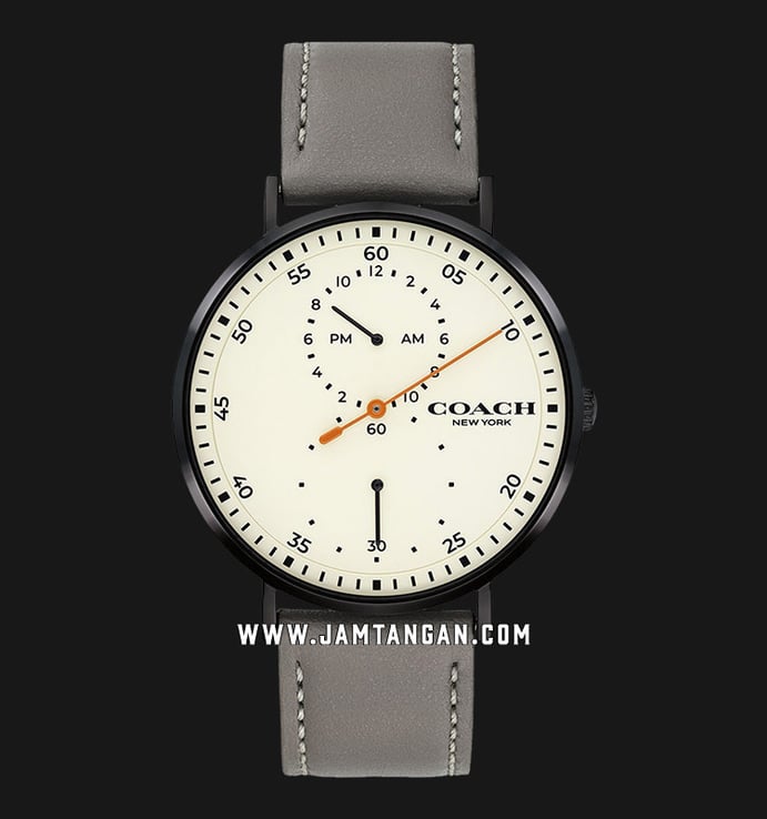 Coach Charles 14602475 Men Beige Dial Grey Leather Strap