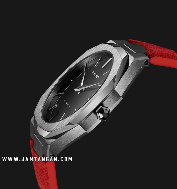 D1 Milano Ultra Thin Classic A-UT06 Black Dial Red Modena Suede Leather Strap
