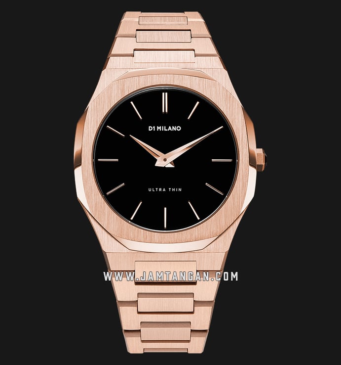 D1 Milano Ultra Thin D1-A-UTB03 Rose Gold Black Dial Stainless Steel Strap