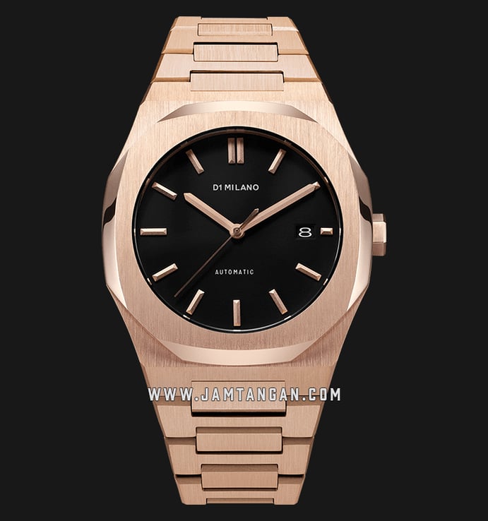 D1 Milano Mechanical D1-ATBJ03 Black Dial Rose Gold Stainless Steel Strap
