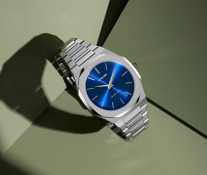 D1 Milano Ultra Thin D1-UTBJ09 Geo Blue Dial Stainless Steel Strap
