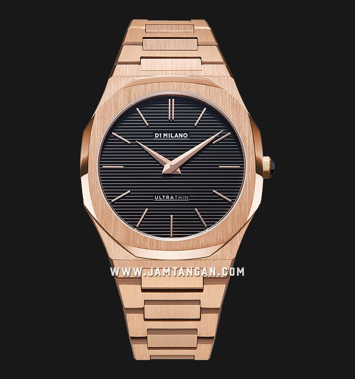 D1 Milano Ultra Thin D1-UTBJ16 Black Dial Rose Gold Stainless Steel Strap