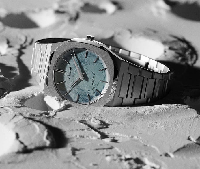 D1 Milano Ultra Thin D1-UTBJ18 Silver with 3D Print of Pluto Surface Dial Stainless Steel Strap