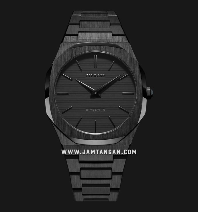 D1 Milano Ultra Thin D1-UTBJSH Black with Engraved Stripes Dial Black Stainless Steel Strap