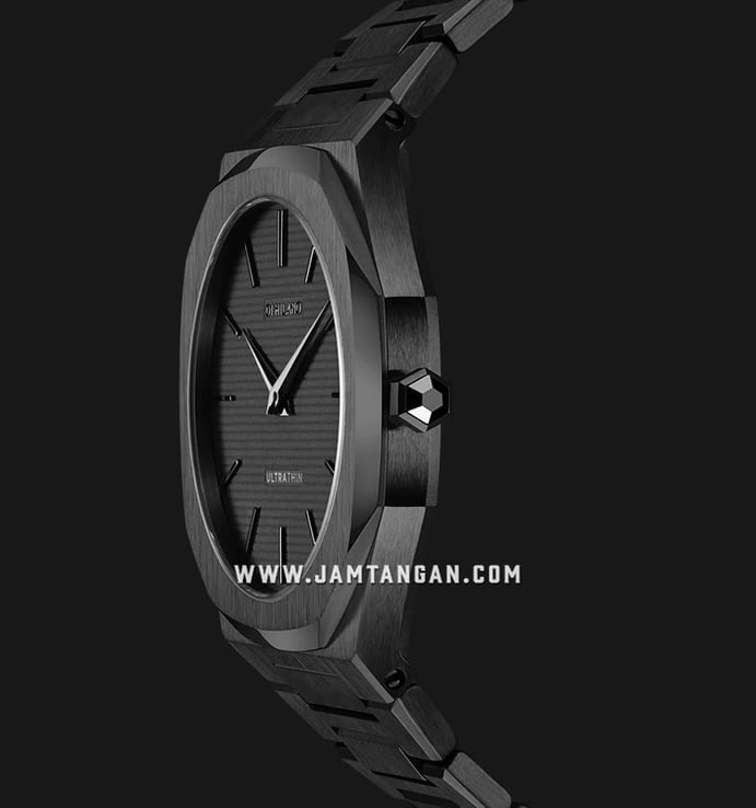 D1 Milano Ultra Thin D1-UTBJSH Black with Engraved Stripes Dial Black Stainless Steel Strap