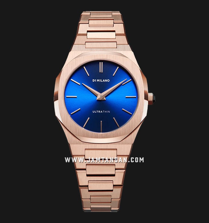 D1 Milano Ultra Thin D1-UTBL12 Petite Geo Blue Sunray Dial Rose Gold Stainless Steel Strap