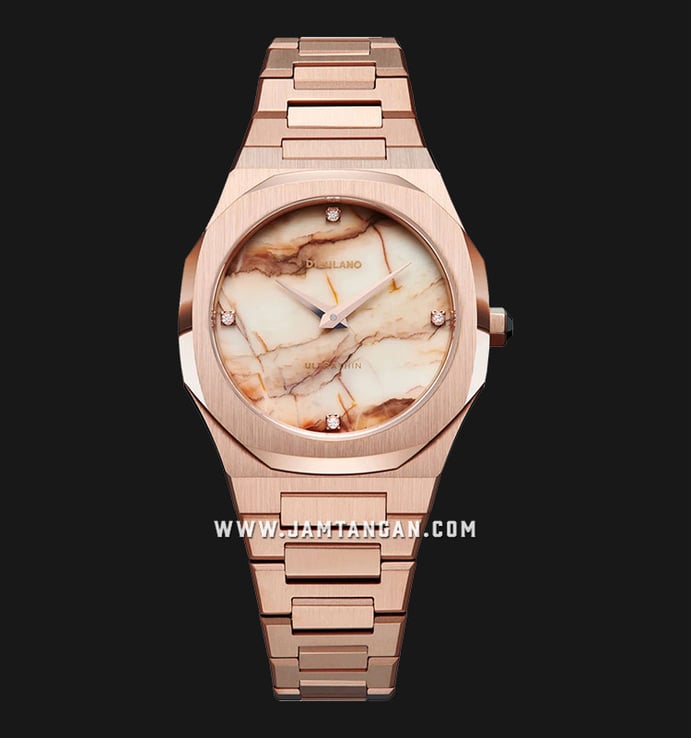 D1 Milano Ultra Thin D1-UTBL14 Pink and Gold Marble Patterns Dial Rose Gold Stainless Steel Strap