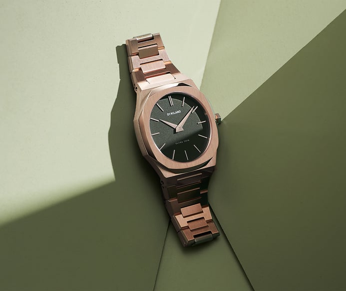D1 Milano Ultra Thin D1-UTBU02 Matte Forest Green Dial Rose Gold Stainless Steel Strap