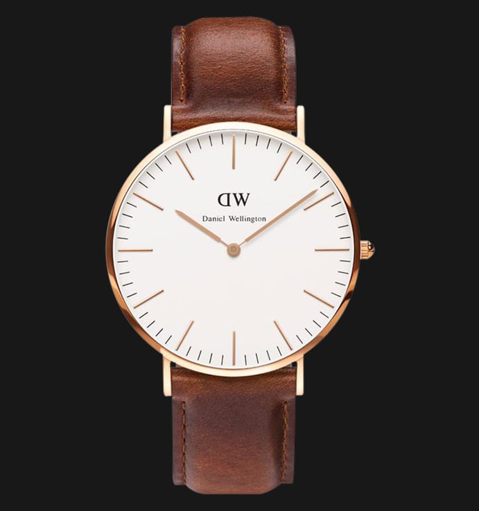 Daniel Wellington 0106DW-GD Classic St.Mawes 40mm White Dial Brown Leather Strap 