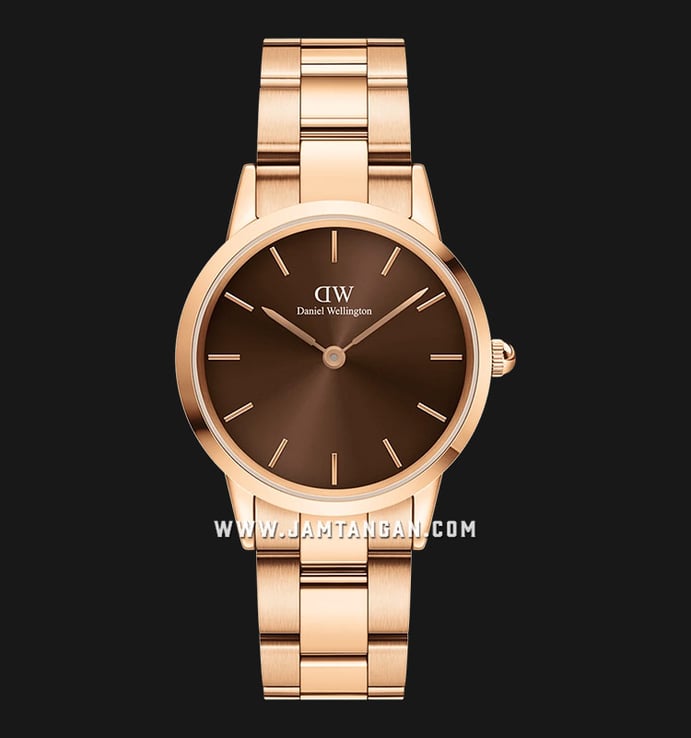 Daniel Wellington Iconic Link DW00100460 Brown Dial Rose Gold Stainless Steel Strap