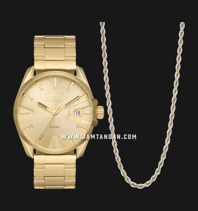 Diesel MS9 DZ2163SET Men Gold Dial Gold Stainless Steel Strap + Extra Necklace