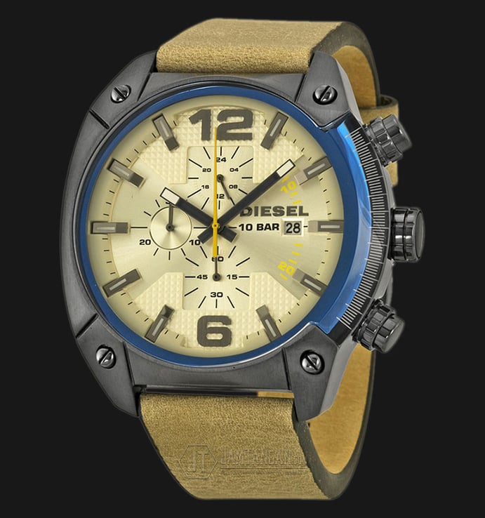 Diesel DZ4356 Overflow Chronograph Taupe Dial Leather Strap Watch