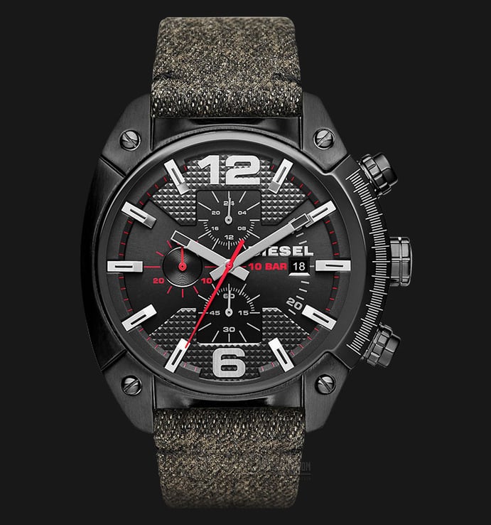 Diesel DZ4373 Overflow Chronograph Black dial Green Leather Strap Watch