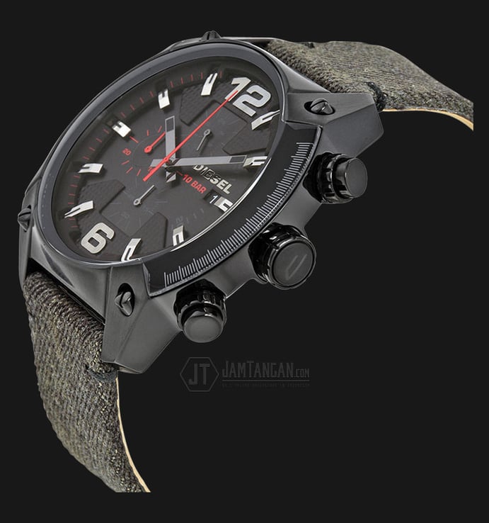 Diesel DZ4373 Overflow Chronograph Black dial Green Leather Strap Watch