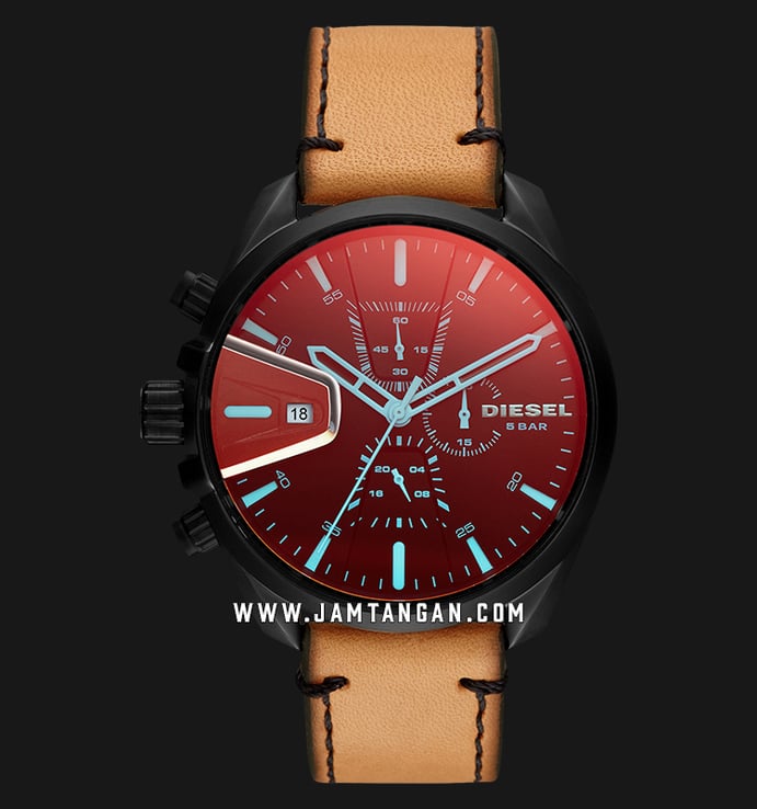 Diesel DZ4471 Ms9 Chronograph Men Red Dial Brown Leather Strap