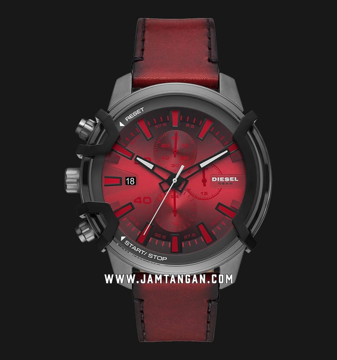 Diesel Griffed DZ4594 Chronograph Red Dial Red Leather Strap