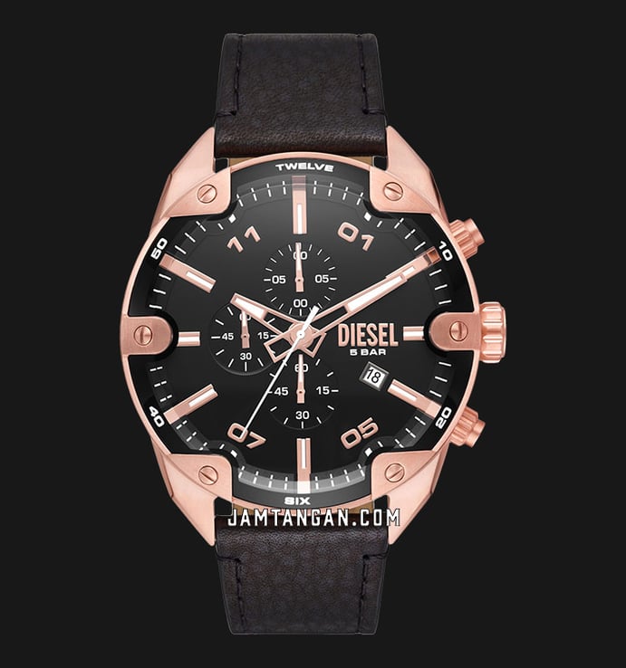 Diesel Spiked DZ4607 Chronograph Black Dial Black Leather Strap