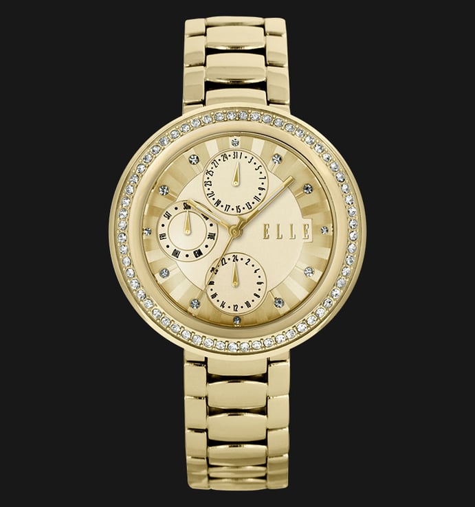 ELLE EL20319B03C Day and Date Display Gold Plated Stainless Steel Bracelet